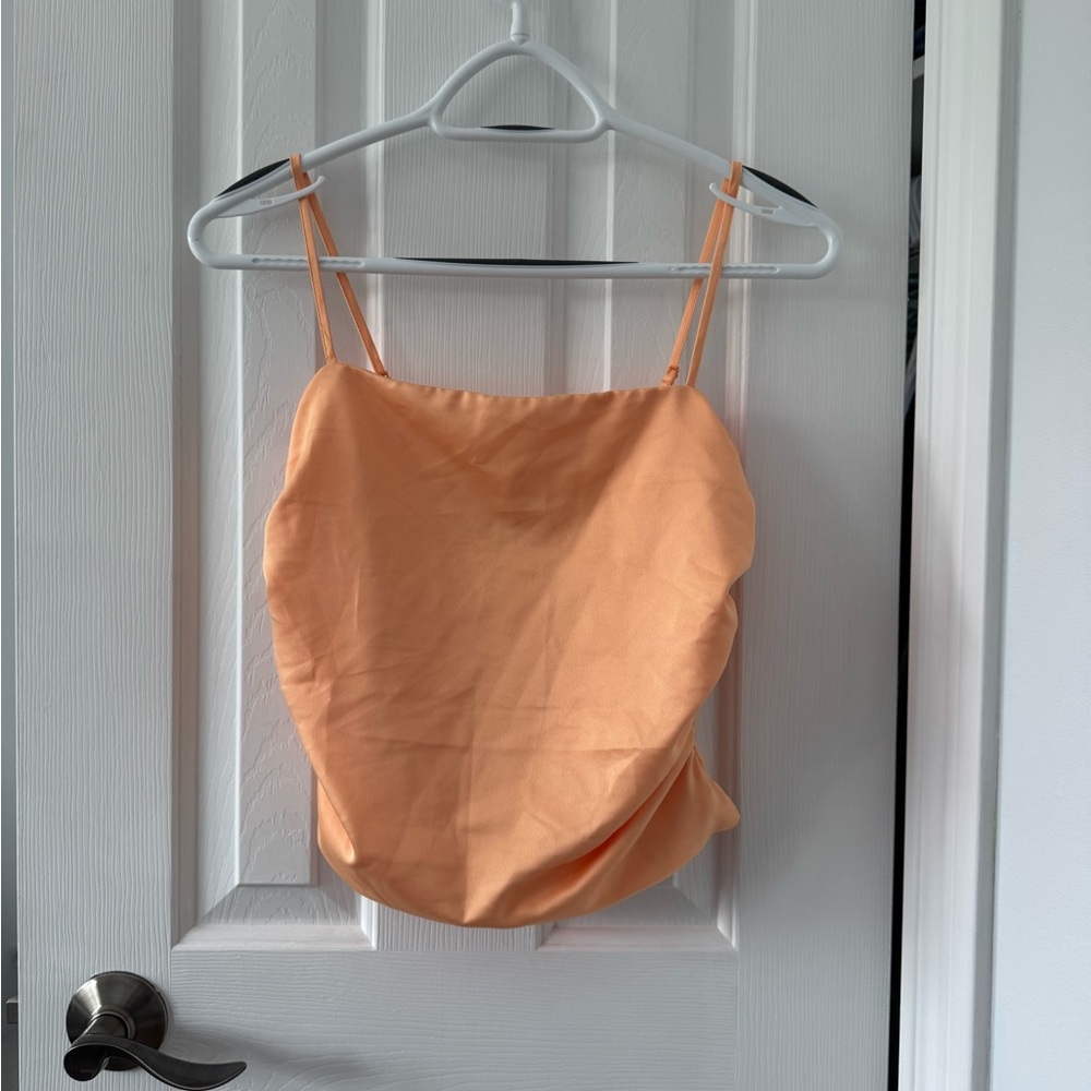 Dynamite Orange Rushed Spaghetti Strap Tank Top